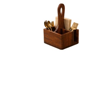 Wooden Multi Compartment Tableware <b>Storage</b> <b>Box</b> Rectangular Solid Wood Organizer For <b>Kitchen</b> Outdoor Use - Product Image 3
