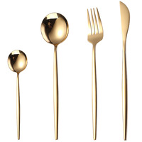 Ensemble de couverts moderne en acier inoxydable 304, 24 pièces, couteau/fourchette/cuillère, cuillère à dessert portugaise, cuillère à steak pour hôtel - Durable et compatible lave-vaisselle