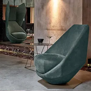 Modern High Back Wing Chair Com Braço Metal Aço Pernas Couro Sala de Lazer Lounge Chair Hotel Accent Chair