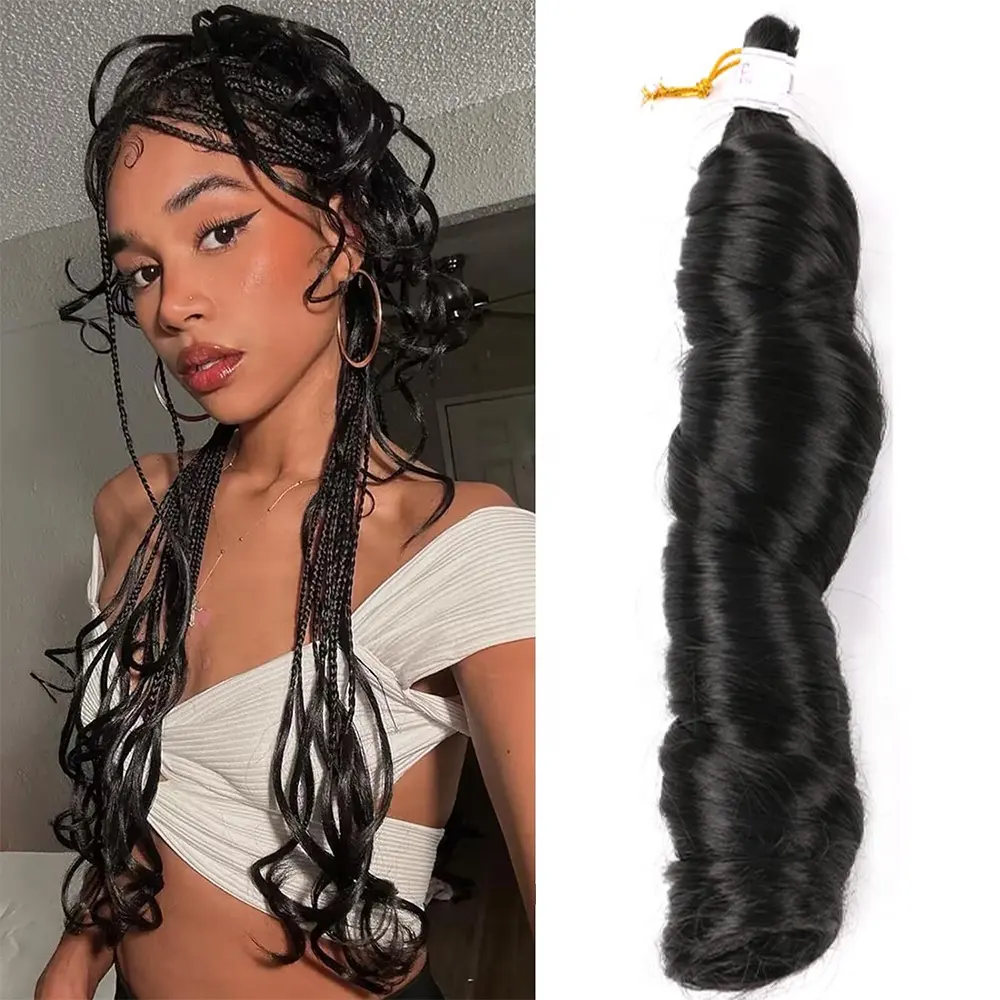 G&T Wig French Curly Braiding Hair for Box Braids Loose Wave Black Crochet Spanish Spiral Synthetic Hair Extensions for Women