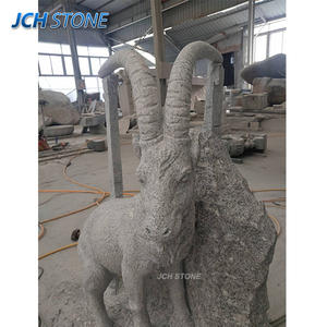 Statue d'animal en pierre de granit gris <span class=keywords><strong>naturel</strong></span> sculptée à la main G603 Sculpture de chèvre décorative d'extérieur - Product Image 5