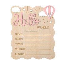 Panneau d'annonce de naissance en bois « Bonjour le monde », accessoire photo pour nouveau-né, plaque personnalisée avec nom et date, décoration de fête prénatale, souvenir de la chambre de bébé