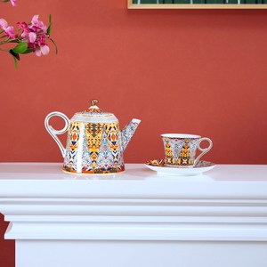 Ceramic Tea <b>Set</b> - Mediterranean Floral <b>Teapot</b> with 4 Cups and Saucers - Product Image 2