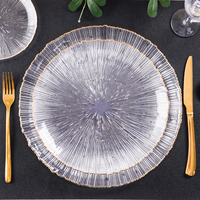 Vente directe usine – Ensemble d'assiettes de présentation en verre à nervures verticales, style simple, sans plomb, transparentes avec bord doré