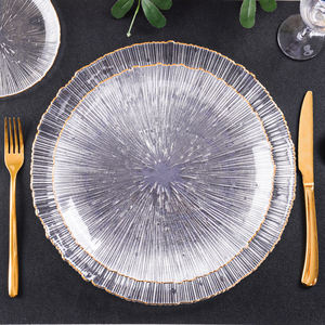 Fabrika doğrudan satış basit tarzı kurşunsuz dikey kaburga kristal temizle altın jant şarj cam plaka takım ile - Product Image 4