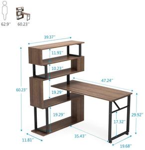 Современный двухсторонний вращающийся с деревянными колесами компьютер 5 полок складские столы книжный шкаф с столом для небольшого домашнего офиса - Product Image 6
