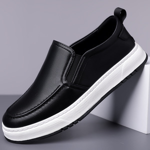 Mocasines de cuero para hombre con punta redonda, sin cordones, transpirables, con entresuela de EVA y suela de goma, para todas las estaciones, informales y de negocios. - Product Image 1