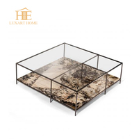 Mesa de Centro Neoclásica para Villa con Patas de Acero Inoxidable, Mesa de Café con Chapa de Ébano para Sala de Estar