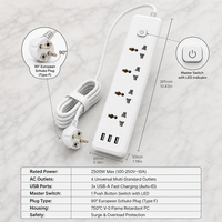 Multiprise industrielle en laiton avec convertisseur de prise britannique standard et 3 prises européennes, ports USB inclus