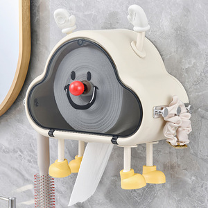 Cloud Shaped Toilet Paper Holder Wall Mounted Creamy White Storage Box With Face Design For Bathroom - Product Image 1