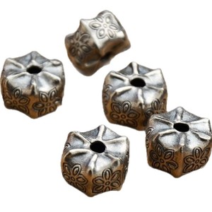 Hexagon Cut Silver <b>Spacer</b> Bead With Flower Pattern For Bracelet Making Jewelry Findings Z049 - Product Image 3