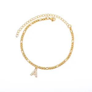 Tornozeleira de venda direta por atacado A-Z alfabeto inglês 2020 nova moda joias presente dourado clavícula corrente