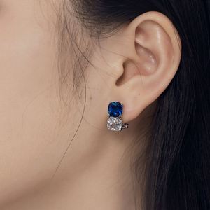 Dylam Top High Jewelry S925 <b>Silver</b> Rhodium Plated Non Fade 5A Cubic Zirconia Diamond Sapphire Double Stones <b>Clip</b> on Earrings - Product Image 2