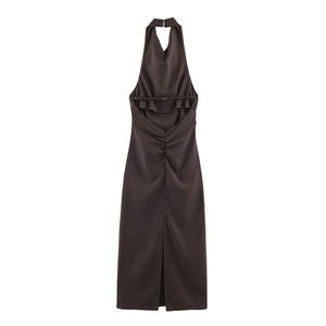 Vestido Halter Largo Casual de <span class=keywords><strong>Moda</strong></span> para Mujer, Color Marrón, Sin Mangas, con Espalda Descubierta y Abertura Lateral - Product Image 2