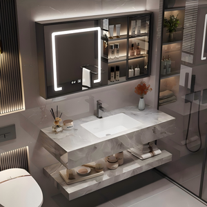 Hiện đại bằng đá cẩm thạch tủ phòng tắm treo tường bàn trang điểm với bồn rửa bồn rửa lưu vực bán chạy nhất cho các trường học ứng dụng - Product Image 5