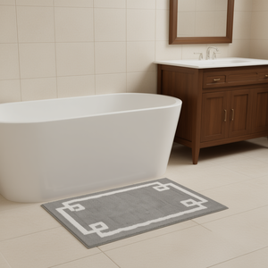 Tapis de bain rectangulaire gris en coton tufté géométrique minimaliste DB avec support en mousse à mémoire de forme - Product Image 2