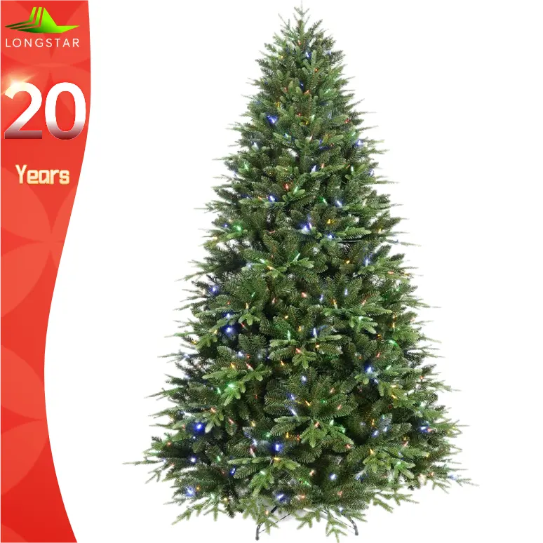 Árvore de Natal de pinho artificial de fibra óptica pré-iluminada de 7 pés, suporte dobrável peça central de decoração de férias