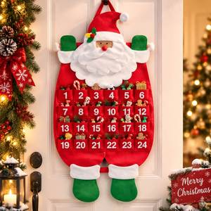 Calendrier de l'Avent de Noël Père Noël, sac suspendu en feutre à 24 poches, décoration de compte à rebours, organisateur de rangement pour cadeaux de fêtes - Product Image 1