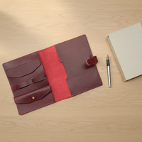 Housse de carnet A5 en cuir de vachette RR Factory avec clip pour stylo, housse de carnet en cuir véritable avec poche pour dossiers, pochette multifonction pour bloc-notes