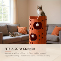 Arbre à chat en feutre, maisonnette pour chat, 90 cm, trois niveaux avec jouets pompons, mobilier d'intérieur pour chat et chaton