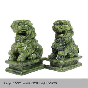 สิงโตหินหยกเขียวจีนแกะสลัก 1 คู่ สำหรับตกแต่ง<span class=keywords><strong>ประตู</strong></span> ป้องกันภัย ของตกแต่งสำนักงาน ของขวัญ - Product Image 4