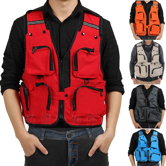 Gilet de pêche personnalisé pour hommes, veste cargo avec poches, sans manches