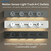 XIMLON - Enchufe de Riel Móvil Industrial Moderno con 4 Tomas de Corriente, Sensor de Movimiento Integrado y Tira de Luz LED para Oficina, Dormitorio y Cocina