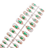 24 faux ongles à presser, forme amande, motif sapin de Noël, flocon de neige, rouge, vert, argent, paillettes, neige, vente en gros, dropshipping