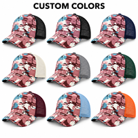 Casquette de camionneur personnalisée avec motif abstrait sur toute la surface, dos en maille noire, visière incurvée