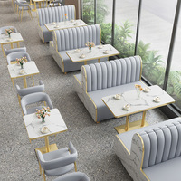 Canapé 2 places en cuir moderne pour restaurant, table à manger, ensemble de chaises, tabourets de table muraux pour café, thé au lait