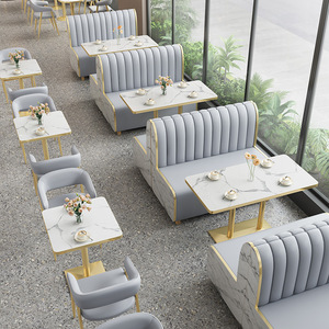 Canapé 2 places en cuir moderne pour restaurant, table à manger, ensemble de chaises, tabourets de table muraux pour café, thé au lait - Product Image 1
