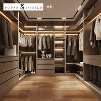Dressing sur mesure ouvert sans porte, avec éclairage LED intégré, moderne, luxueux, grand dressing en U, du sol au plafond