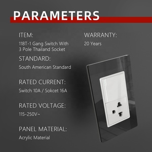118*72 Mét nhà tường chuyển đổi và ổ cắm 1 gang push button ánh sáng + 3 cực ổ cắm điện ổ cắm với màu đen tấm Acrylic - Product Image 2