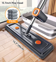 Système de nettoyage de sols Joybos avec serpillière en microfibre, seau pliable à roulettes, 6 têtes de serpillière réutilisables en acier et lavables