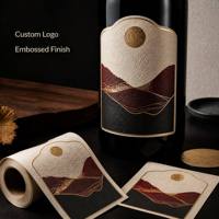 Étiquettes de bouteilles de vin en papier texturé personnalisées avec estampage à chaud doré, finition gaufrée, autocollants de logo adhésifs OEM