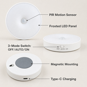 Round <b>LED</b> Night <b>Light</b> Cold White <b>Sensor</b> Control Battery Operated Magnetic Wall Lamp for Bedroom Minimalist Design - Product Image 3