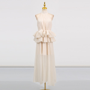 Vestido de Novia Elegante para Mujer, Serie de Vestidos de Alta Gama, Nuevo Modelo con Cuello Alto, Sin Mangas, Cintura con Volantes, Bdbh - Product Image 2