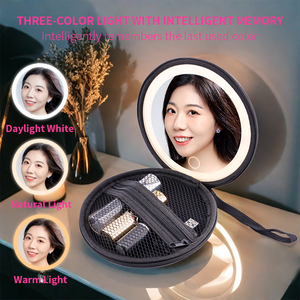 Boîte de rangement de maquillage compacte à trois couleurs avec miroir lumineux Boîte de courtoisie ronde avec poignée US Local Shipping - Product Image 5