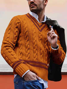 Winter Solid Color V Neck Custom <strong>Men</strong> <strong>Cable</strong> <strong>Chunky</strong> <strong>Knit</strong> Pullover Sweater <strong>Jumper</strong> for <strong>Men</strong> - Product Image 3