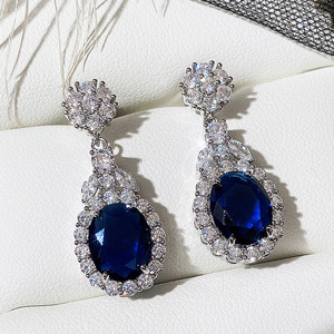 Pendientes de cristal azul zafiro ovalados para mujer, minimalistas, elegantes, accesorios de moda para uso diario - Product Image 2
