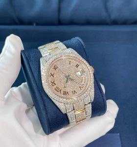 White Rose Gold-Plated Stainless Steel Band <b>Watch</b> with VVS Moissanite Diamond Luxury <b>Waterproof</b> <b>Mens</b> Quartz Wristwatch - Product Image 4