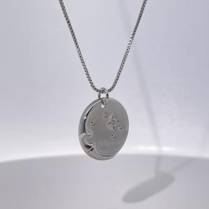 Collier pendentif en argent sterling 925 Tianyu Gemstone, soleil et lune sculptés, pendentif rond simple pour femmes, ciel étoilé, bijoux tendance - Product Image 2