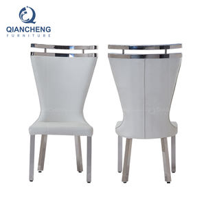 Cadeira cinza banquete com costas altas de couro, cadeira de banquete com pernas de aço inoxidável estofadas para jantar - Product Image 1