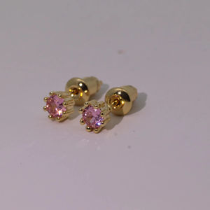 Tianyu Gems Classic Minimalist Pink Round <b>Opal</b> Stud <b>Earrings</b> for Women - Brass Gold-Plated Eight-Prong Setting - Product Image 1