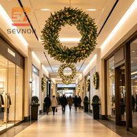 Guirlande de Noël artificielle en PE ignifuge pré-éclairée de 90 cm avec lumières LED pour la décoration de portes et murs de centres commerciaux, hôtels et villas