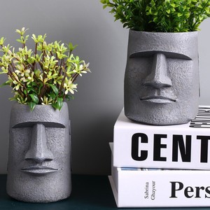 Top Rhyme Stone Face Vases Resin Planters For Indoor Desk Decor Modern Abstract Flower Pots With Green Plants And Dried Flowers - Product Image 3