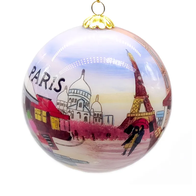 Factory Customized High-end Glass Interior Painting Eiffel Tower Jewelry Collections Christmas Hanging Ball Decorations