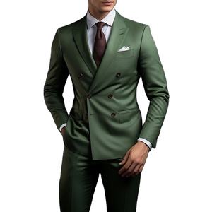 Completo Formale da <span class=keywords><strong>Uomo</strong></span> <span class=keywords><strong>Verde</strong></span> Doppiopetto con Risvolto a Punta, Lunghezza Regolare, Elegante <span class=keywords><strong>Blazer</strong></span> 2 Pezzi Giacca e Pantaloni - Product Image 1