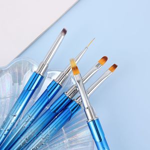 Manicure Brush <b>Set</b> Nylon Oval Flat Liner Design <b>Crimped</b> Ferrule Metal Handle Multifunctional Gel Nail Art Painting Salon Tool - Product Image 3