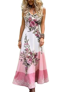 Abito Lungo Plus Size Boho con Stampa Floreale, Senza Maniche, Colore Sfumato, Scollo a V, <span class=keywords><strong>Vestito</strong></span> Estivo Casual Fluido per Donne - Product Image 2